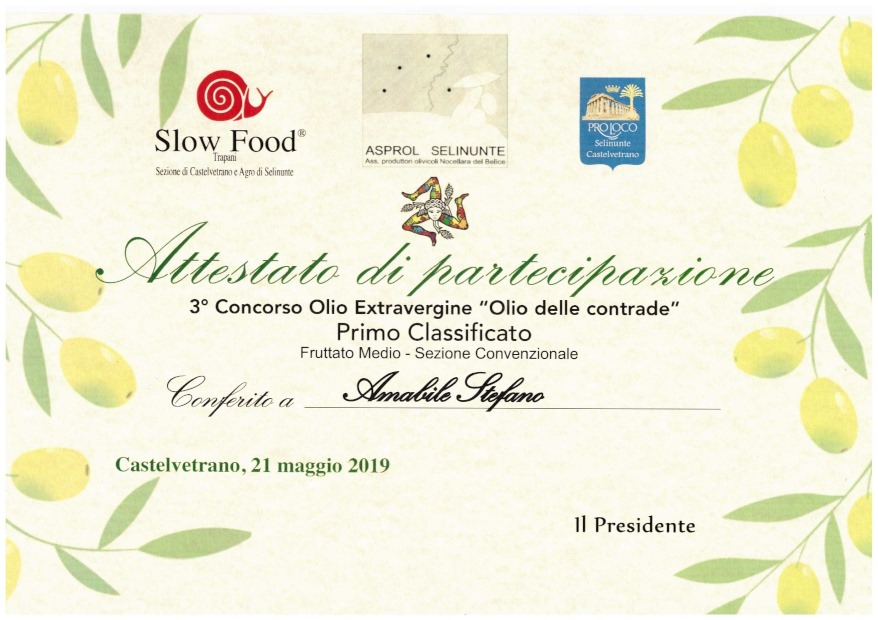Terzo concorso Olio delle Contrade, primo classificato Azienda Agricola Amabile